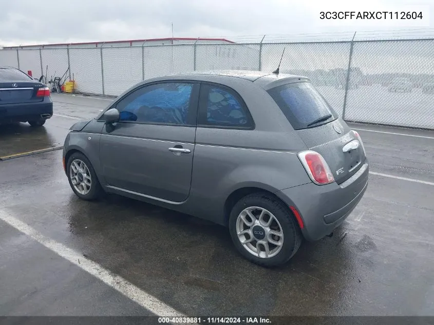 2012 Fiat 500 Pop VIN: 3C3CFFARXCT112604 Lot: 40839881