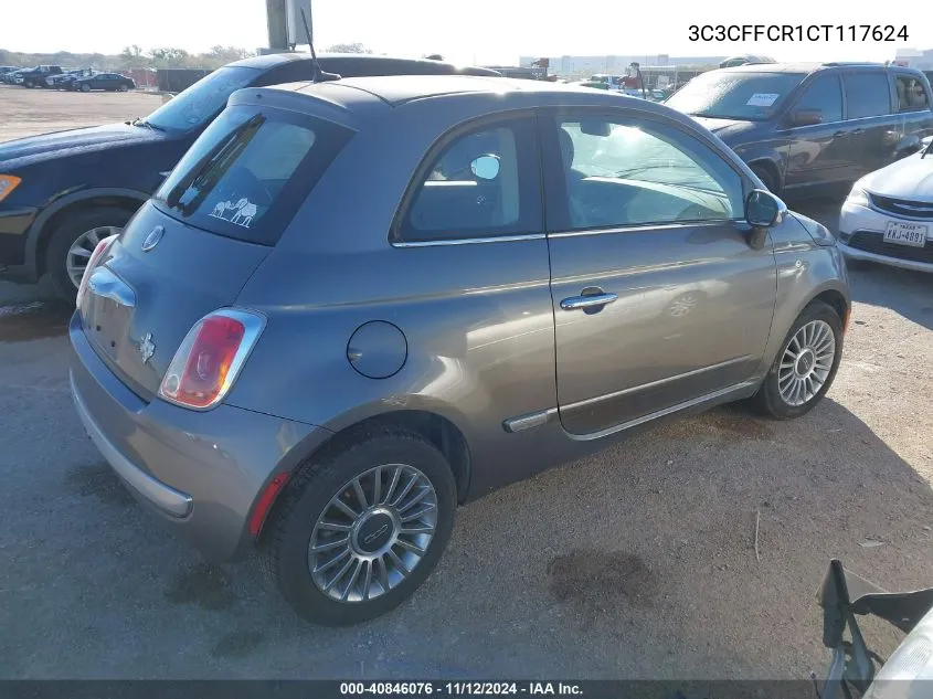 2012 Fiat 500 Lounge VIN: 3C3CFFCR1CT117624 Lot: 40846076