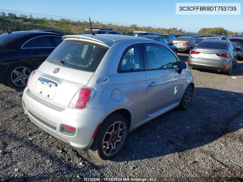 2013 Fiat 500 VIN: 3C3CFFBR8DT753735 Lot: 12133245