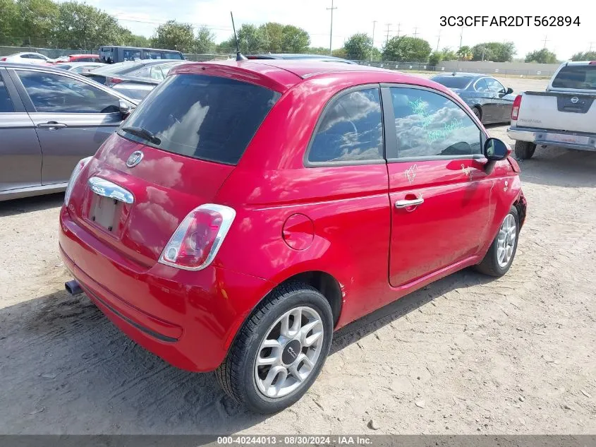 2013 Fiat 500 Pop VIN: 3C3CFFAR2DT562894 Lot: 40244013