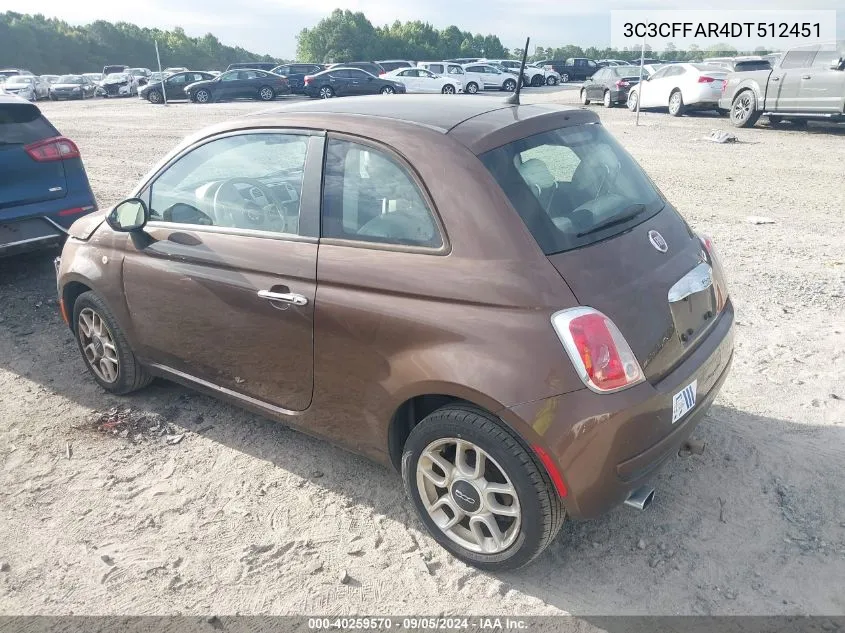 2013 Fiat 500 Pop VIN: 3C3CFFAR4DT512451 Lot: 40259570