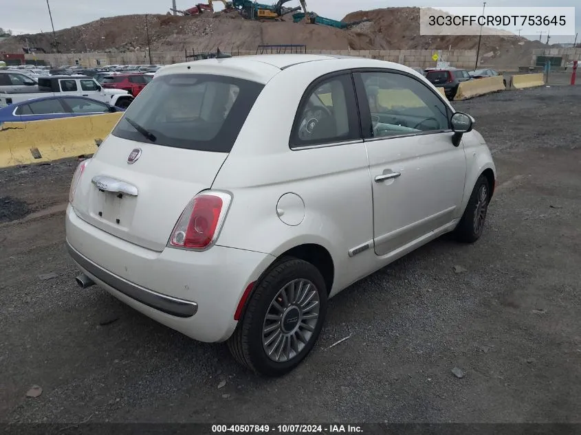 2013 Fiat 500 Lounge VIN: 3C3CFFCR9DT753645 Lot: 40507849