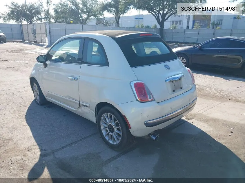 2013 Fiat 500C Lounge VIN: 3C3CFFER7DT514981 Lot: 40514857