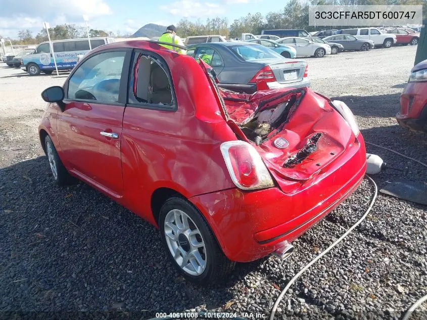 2013 Fiat 500 Pop VIN: 3C3CFFAR5DT600747 Lot: 40611008