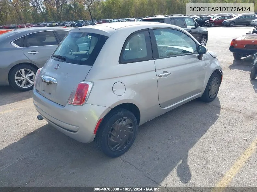 2013 Fiat 500 Pop VIN: 3C3CFFAR1DT726474 Lot: 40703038