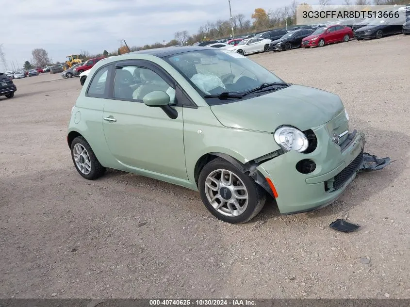 2013 Fiat 500 Pop VIN: 3C3CFFAR8DT513666 Lot: 40740625