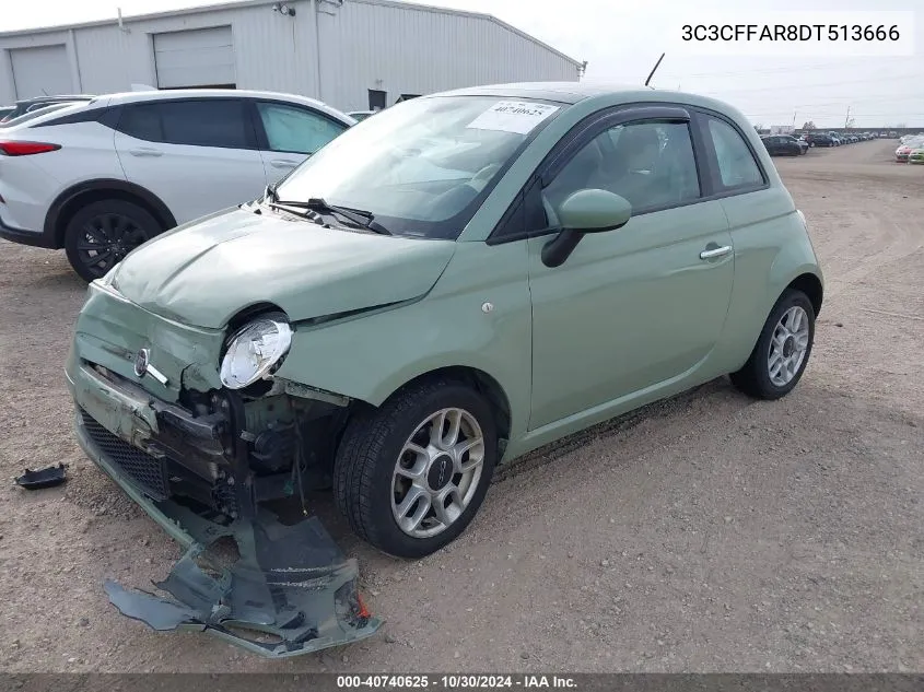 2013 Fiat 500 Pop VIN: 3C3CFFAR8DT513666 Lot: 40740625