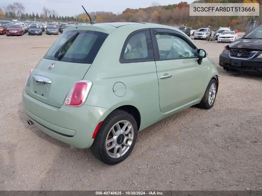 2013 Fiat 500 Pop VIN: 3C3CFFAR8DT513666 Lot: 40740625