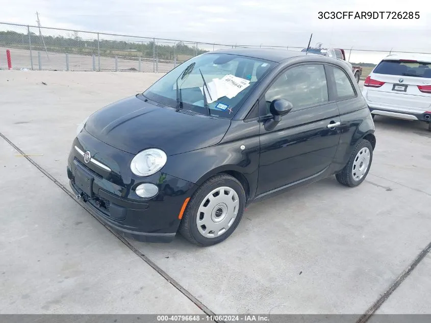 2013 Fiat 500 Pop VIN: 3C3CFFAR9DT726285 Lot: 40796648