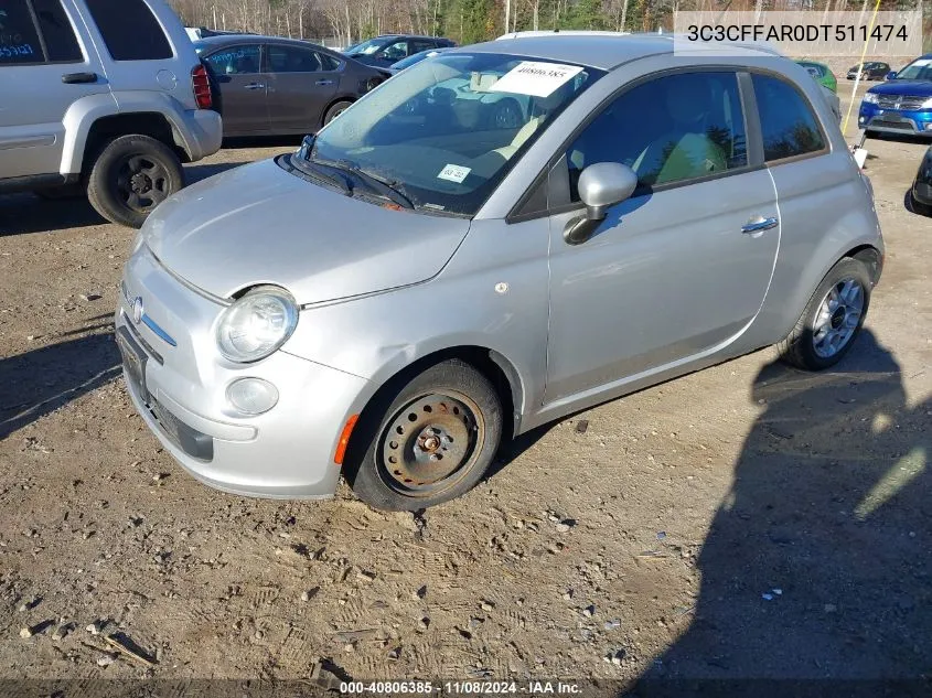 2013 Fiat 500 Pop VIN: 3C3CFFAR0DT511474 Lot: 40806385