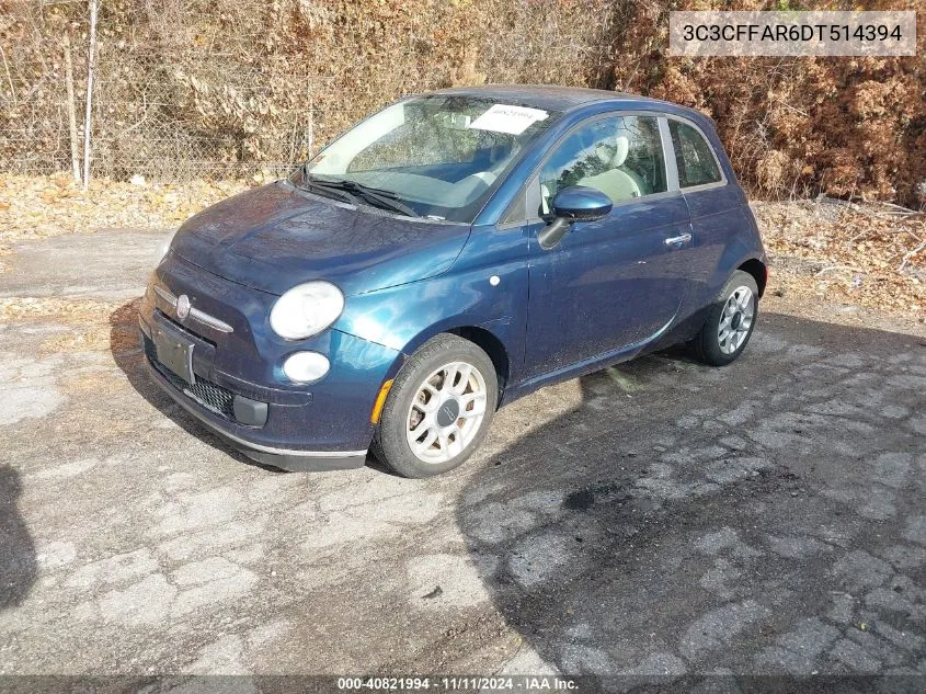 2013 Fiat 500 Pop VIN: 3C3CFFAR6DT514394 Lot: 40821994