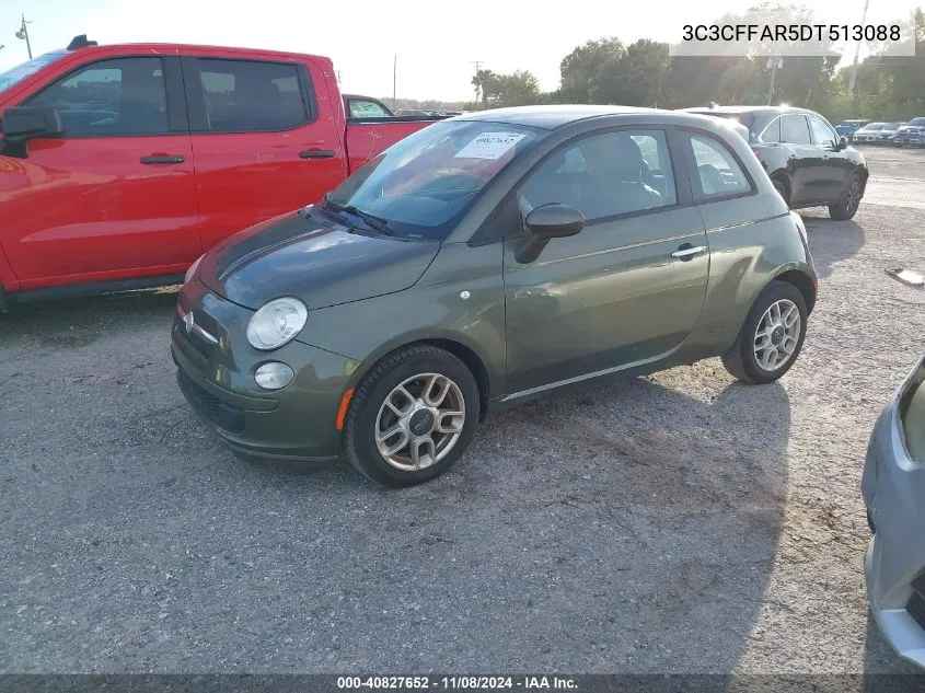 2013 Fiat 500 Pop VIN: 3C3CFFAR5DT513088 Lot: 40827652