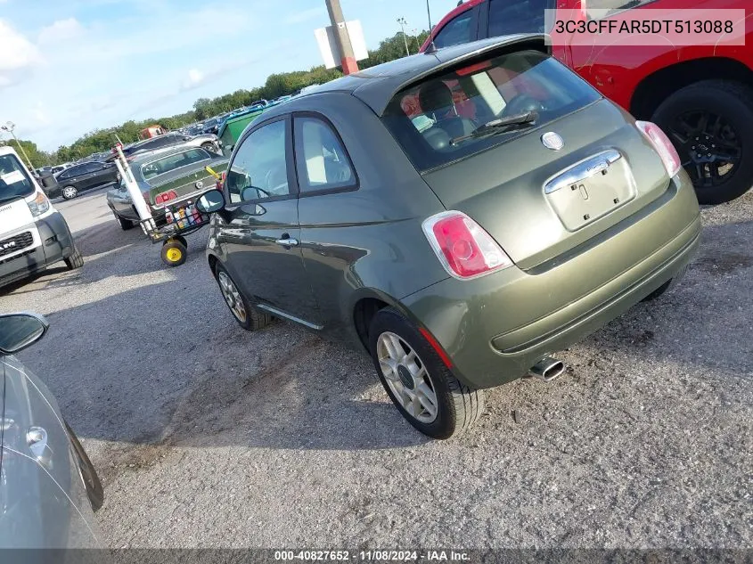 2013 Fiat 500 Pop VIN: 3C3CFFAR5DT513088 Lot: 40827652