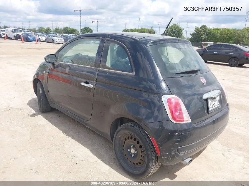 2015 Fiat 500 Pop VIN: 3C3CFFAR3FT750357 Lot: 40296109