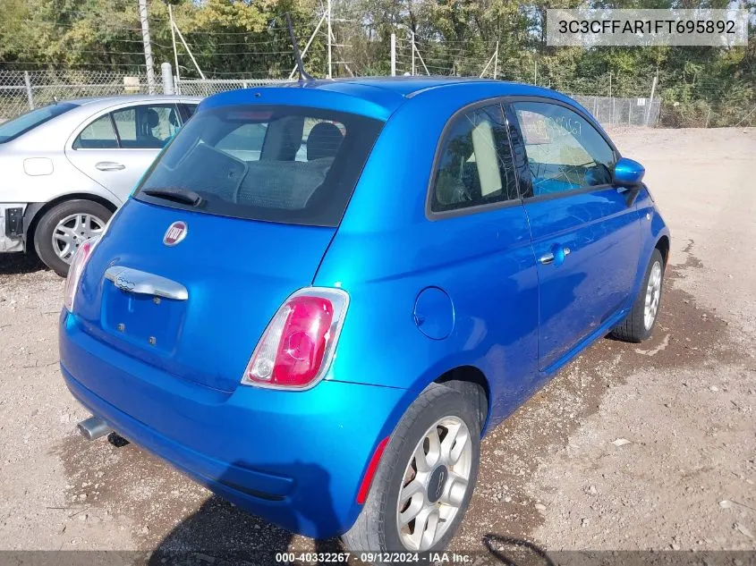 2015 Fiat 500 Pop VIN: 3C3CFFAR1FT695892 Lot: 40332267