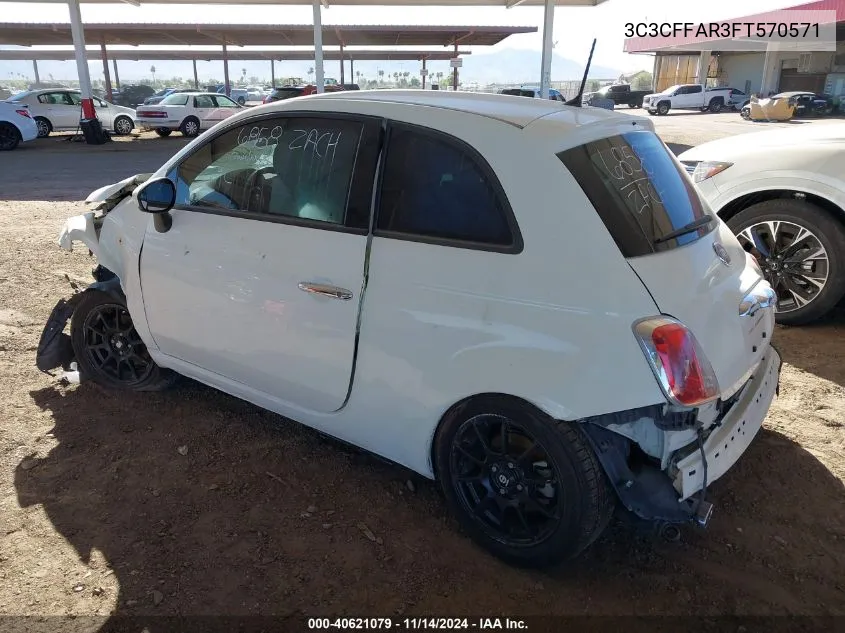 2015 Fiat 500 Pop VIN: 3C3CFFAR3FT570571 Lot: 40621079