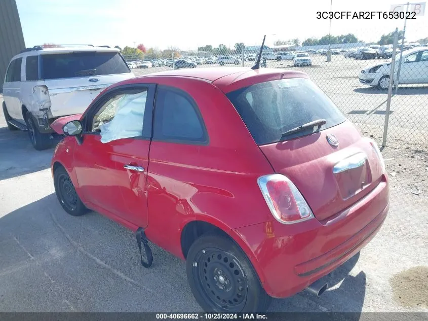 2015 Fiat 500 Pop VIN: 3C3CFFAR2FT653022 Lot: 40696662