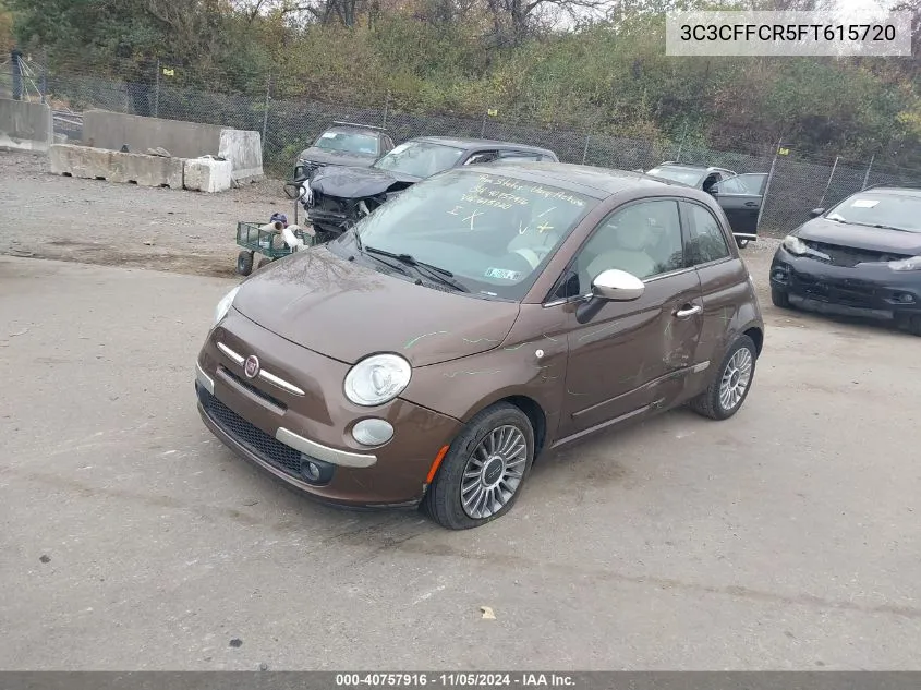 2015 Fiat 500 Lounge VIN: 3C3CFFCR5FT615720 Lot: 40757916