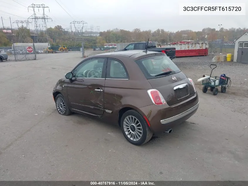 2015 Fiat 500 Lounge VIN: 3C3CFFCR5FT615720 Lot: 40757916