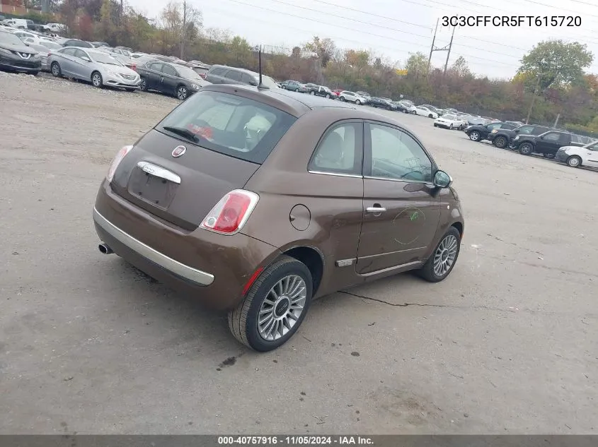 2015 Fiat 500 Lounge VIN: 3C3CFFCR5FT615720 Lot: 40757916