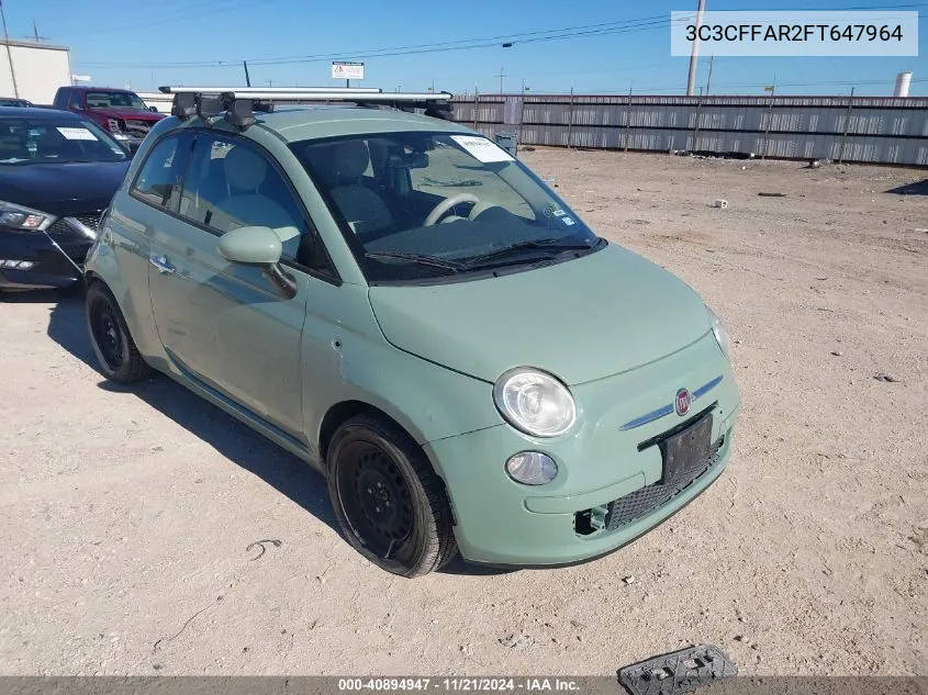 2015 Fiat 500 Pop VIN: 3C3CFFAR2FT647964 Lot: 40894947