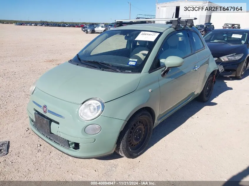 2015 Fiat 500 Pop VIN: 3C3CFFAR2FT647964 Lot: 40894947