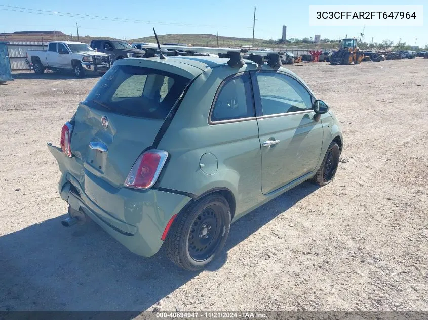 2015 Fiat 500 Pop VIN: 3C3CFFAR2FT647964 Lot: 40894947