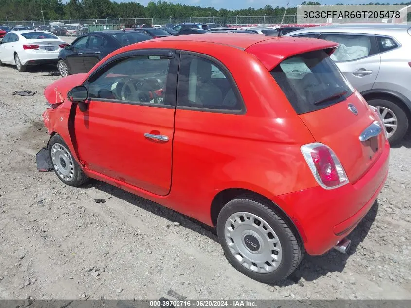 2016 Fiat 500 Pop VIN: 3C3CFFAR6GT205478 Lot: 39702716