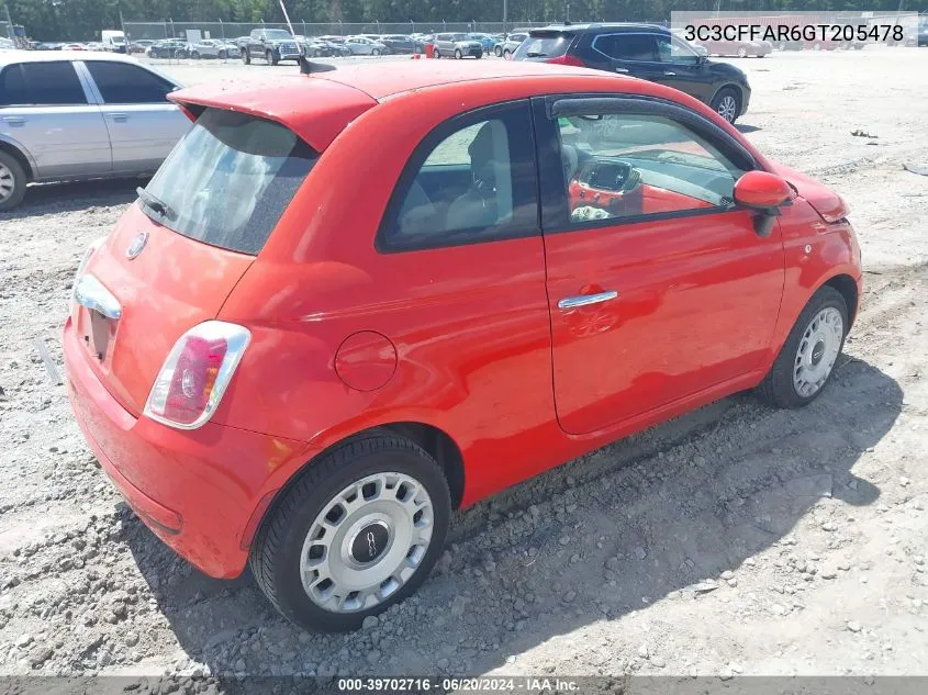 2016 Fiat 500 Pop VIN: 3C3CFFAR6GT205478 Lot: 39702716