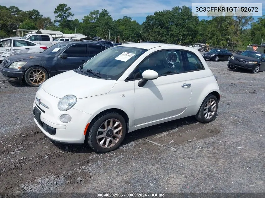 2016 Fiat 500 Easy VIN: 3C3CFFKR1GT152672 Lot: 40232966