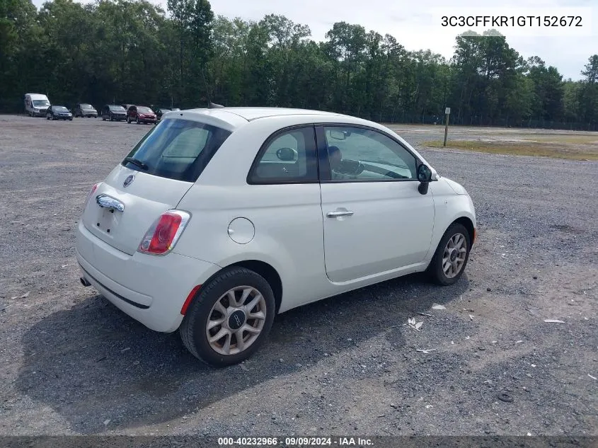 2016 Fiat 500 Easy VIN: 3C3CFFKR1GT152672 Lot: 40232966