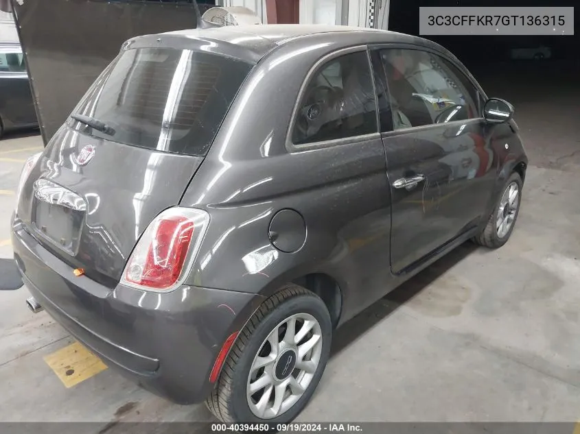 2016 Fiat 500 Easy VIN: 3C3CFFKR7GT136315 Lot: 40394450