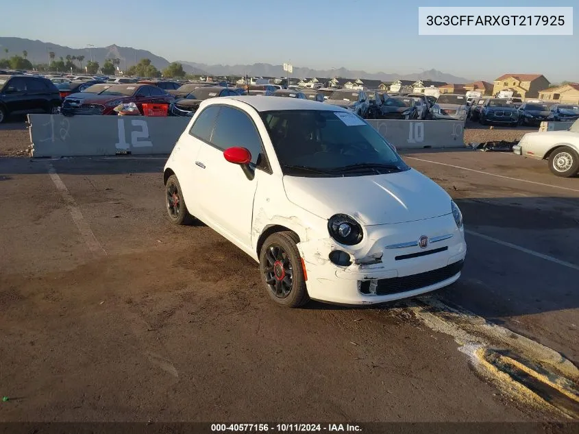 2016 Fiat 500 Pop VIN: 3C3CFFARXGT217925 Lot: 40577156