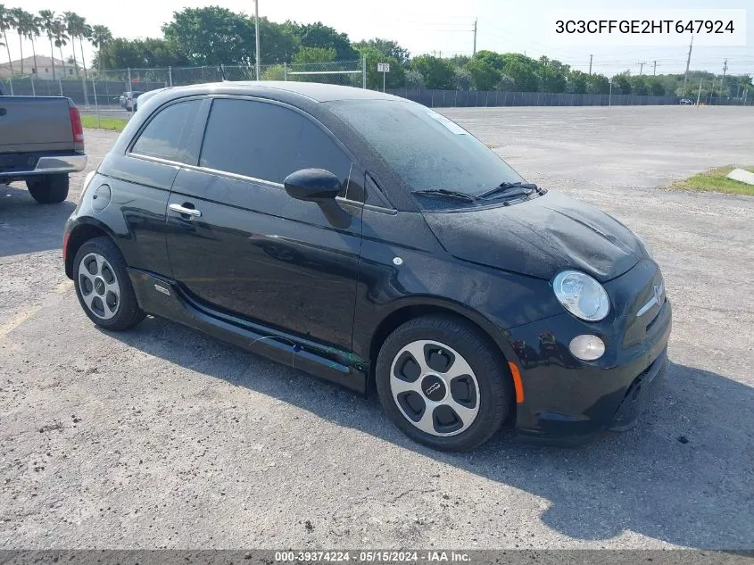 2017 Fiat 500E Battery Electric VIN: 3C3CFFGE2HT647924 Lot: 39374224