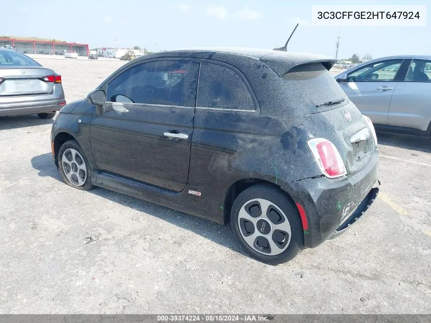 2017 Fiat 500E Battery Electric VIN: 3C3CFFGE2HT647924 Lot: 39374224