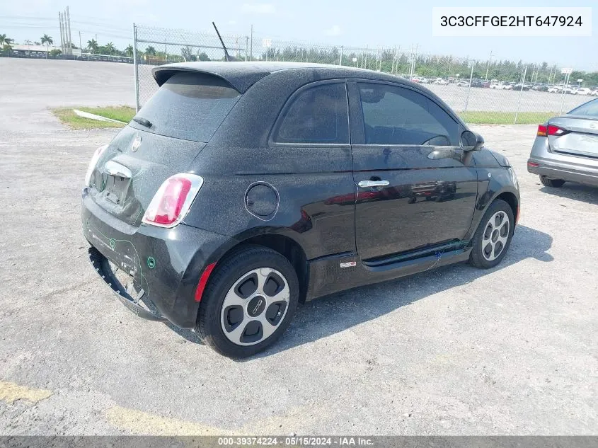 2017 Fiat 500E Battery Electric VIN: 3C3CFFGE2HT647924 Lot: 39374224