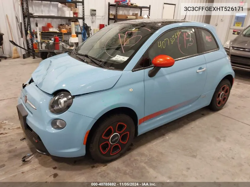 2017 Fiat 500E Battery Electric VIN: 3C3CFFGEXHT526171 Lot: 40785692