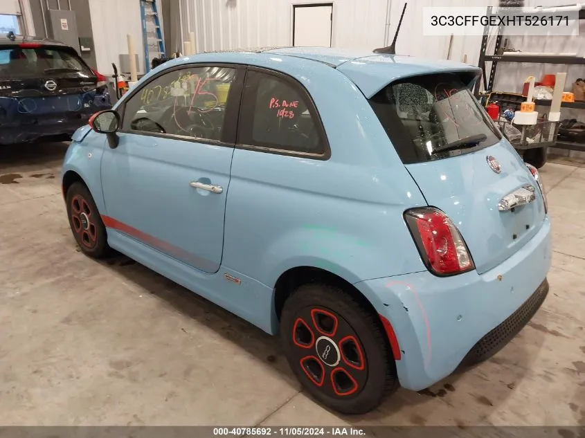 2017 Fiat 500E Battery Electric VIN: 3C3CFFGEXHT526171 Lot: 40785692