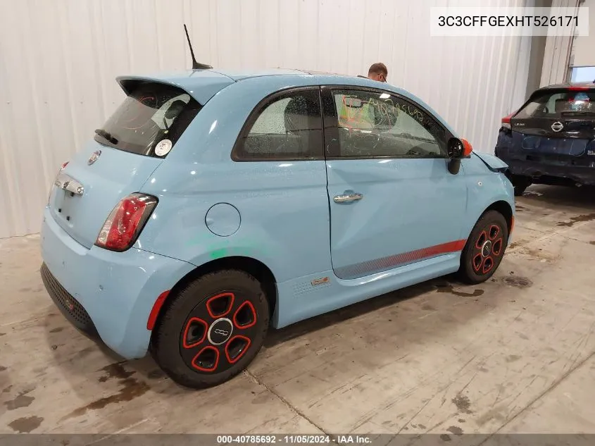 2017 Fiat 500E Battery Electric VIN: 3C3CFFGEXHT526171 Lot: 40785692