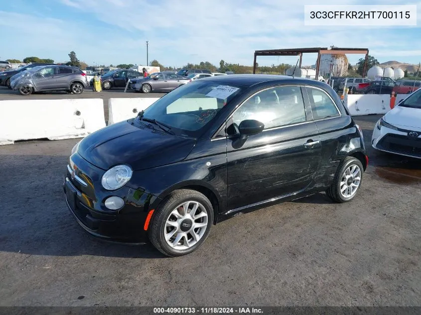 2017 Fiat 500 Pop VIN: 3C3CFFKR2HT700115 Lot: 40901733