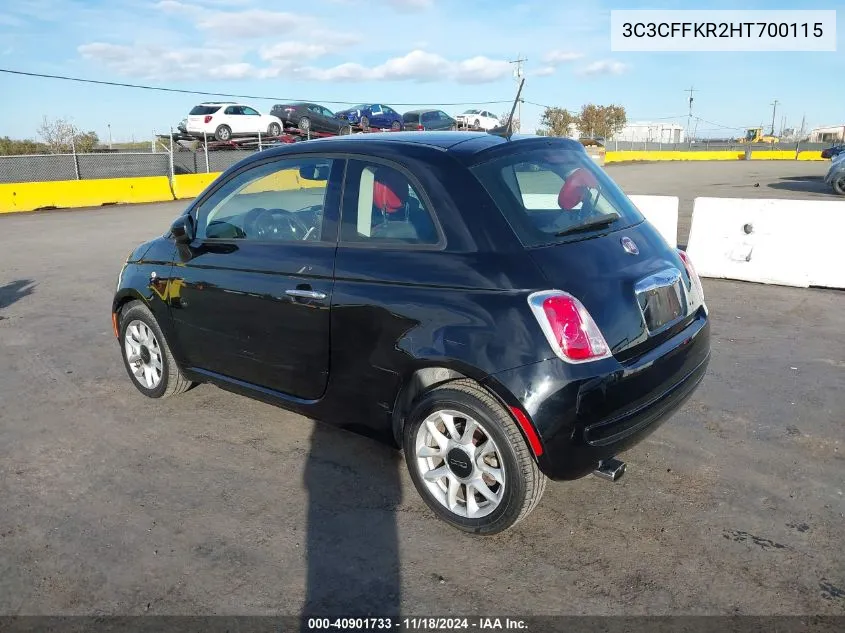 2017 Fiat 500 Pop VIN: 3C3CFFKR2HT700115 Lot: 40901733