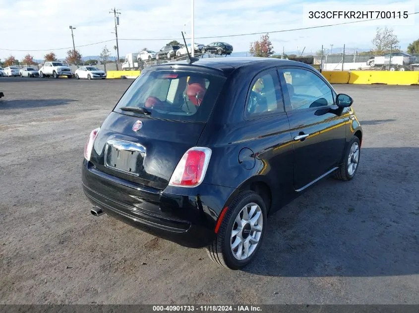 2017 Fiat 500 Pop VIN: 3C3CFFKR2HT700115 Lot: 40901733