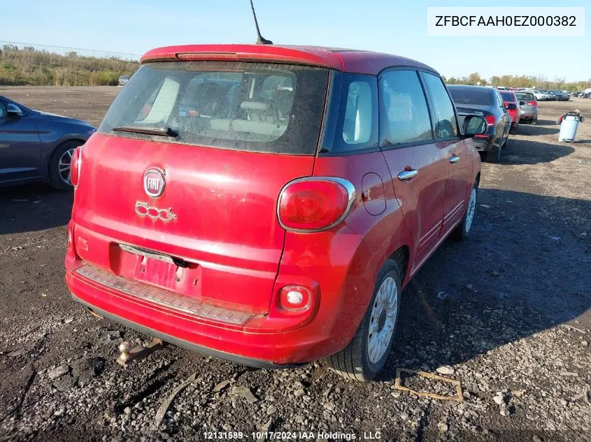 2014 Fiat 500L Pop VIN: ZFBCFAAH0EZ000382 Lot: 12131589