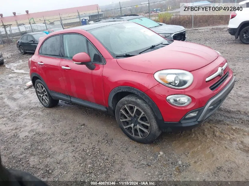 2016 Fiat 500X Trekking Plus VIN: ZFBCFYET0GP492840 Lot: 40870346