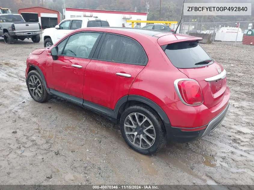 2016 Fiat 500X Trekking Plus VIN: ZFBCFYET0GP492840 Lot: 40870346