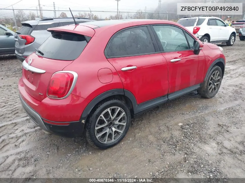 2016 Fiat 500X Trekking Plus VIN: ZFBCFYET0GP492840 Lot: 40870346