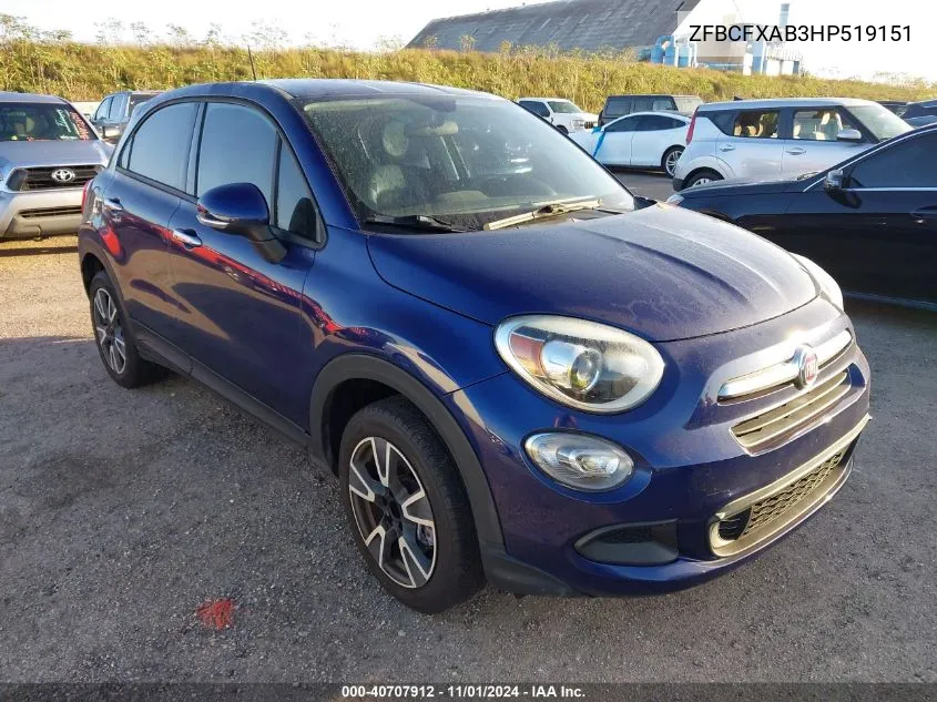 2017 Fiat 500X Pop Fwd VIN: ZFBCFXAB3HP519151 Lot: 40707912