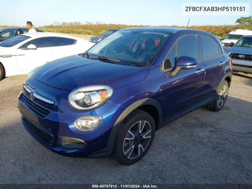 2017 Fiat 500X Pop Fwd VIN: ZFBCFXAB3HP519151 Lot: 40707912