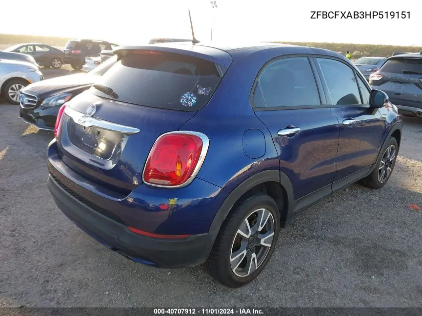 2017 Fiat 500X Pop Fwd VIN: ZFBCFXAB3HP519151 Lot: 40707912