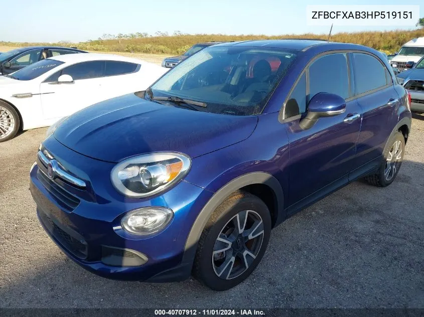 2017 Fiat 500X Pop Fwd VIN: ZFBCFXAB3HP519151 Lot: 40707912